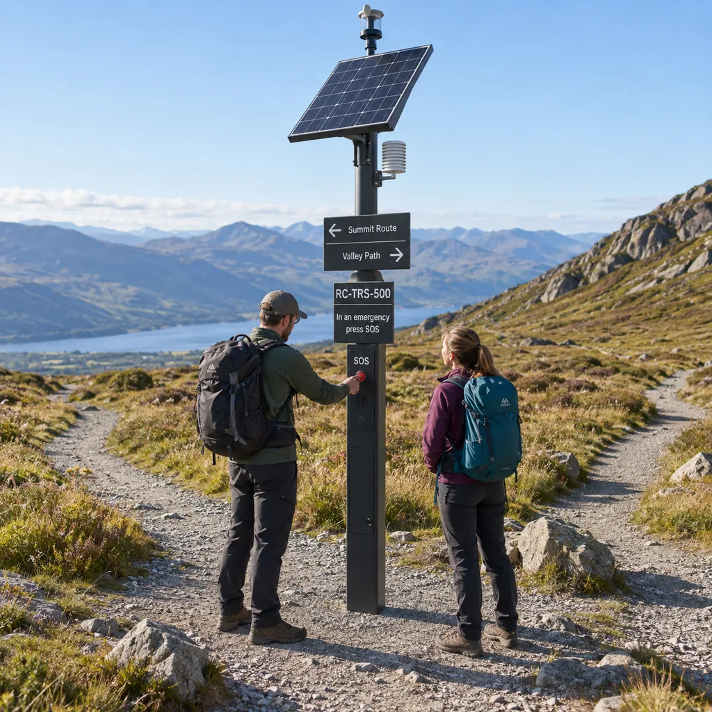 Mountain Trail Safety Pole with SOS Intercom, Weather Monitoring and Rescue Location Codes