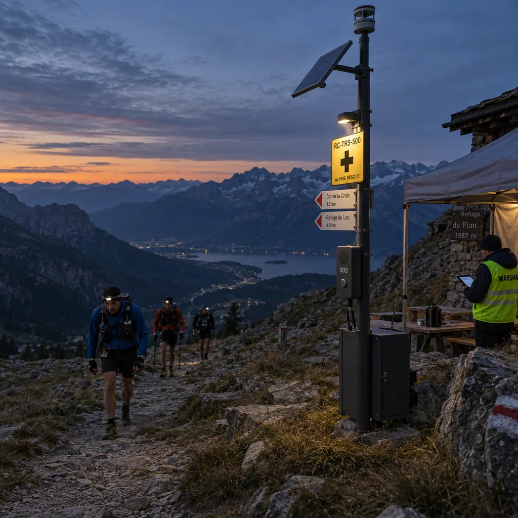 Mountain Trail Safety Pole with SOS Intercom, Weather Monitoring and Rescue Location Codes