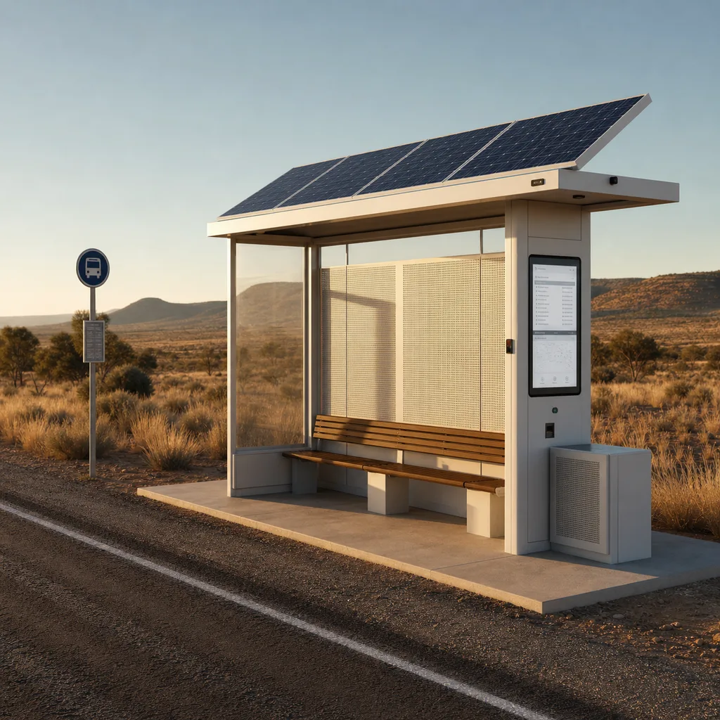 Off-Grid Solar Smart Bus Shelter with E-Paper Passenger Info, AI Camera & USB Charging