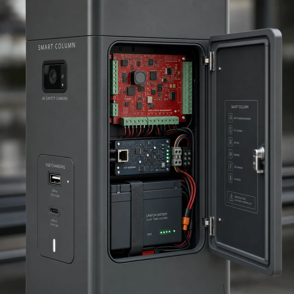 Off-Grid Solar Smart Bus Shelter with E-Paper Passenger Info, AI Camera & USB Charging
