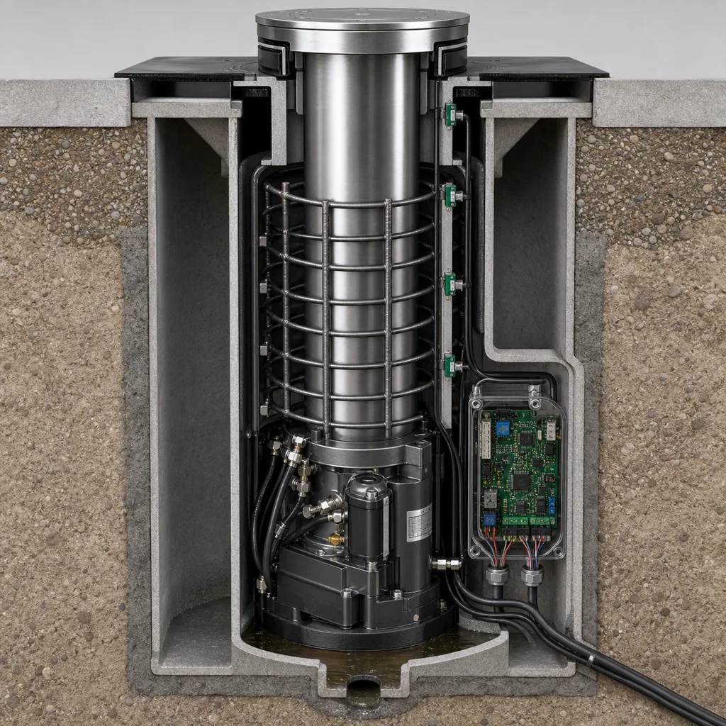 Smart Automatic Rising Bollard System for Urban Access Control & Hostile Vehicle Mitigation (HVM)