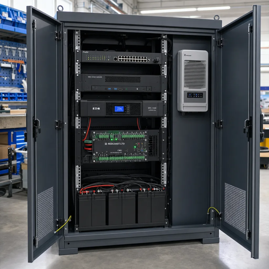 Grid-Powered Outdoor Smart Edge Cabinet with Active Thermal Management, Integrated UPS and Remote Monitoring