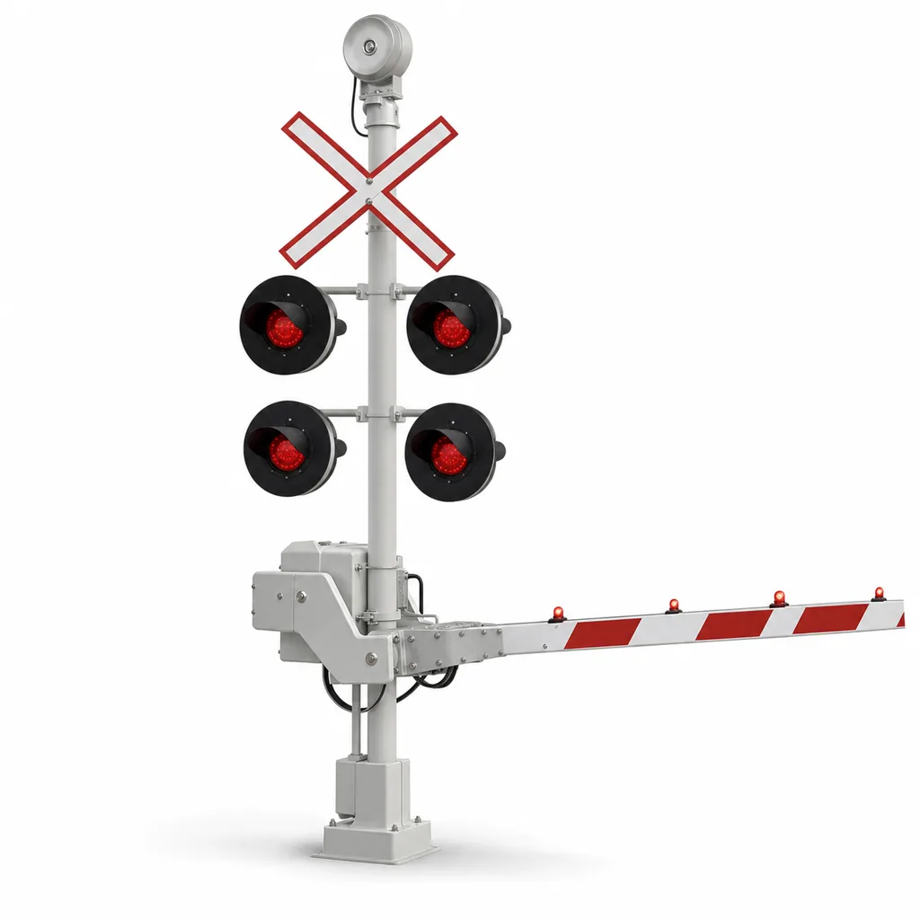 Railway Level Crossing Warning System (LCWS) with LED Flashing Signals, Half-Barrier Gates & Obstacle Detection
