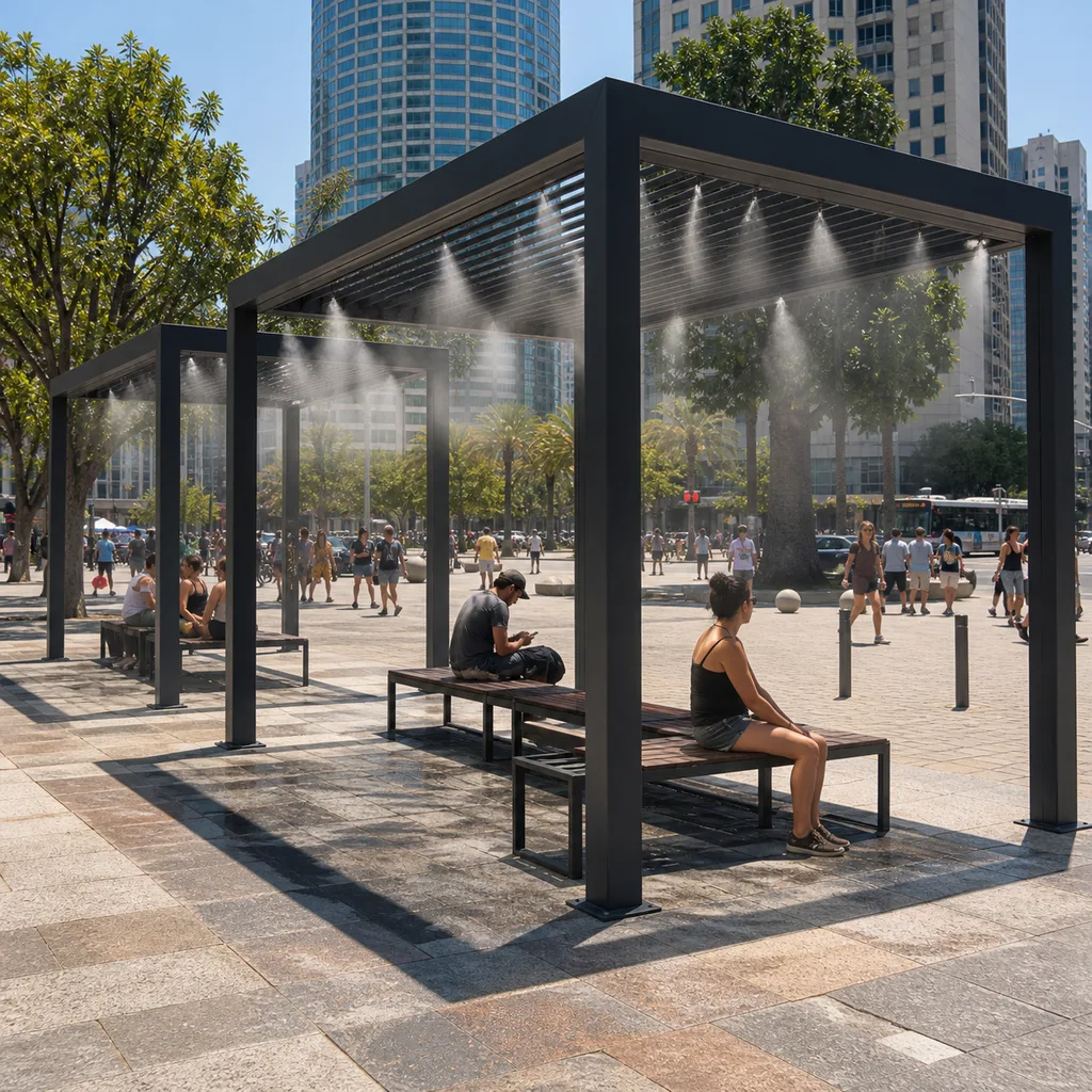 Smart High-Pressure Misting & Outdoor Cooling System for Public Spaces (Urban Heat Mitigation)