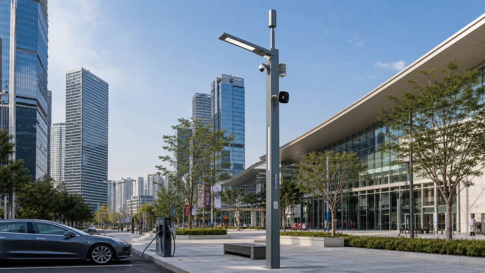 Smart pole and connected lighting infrastructure in a campus plaza