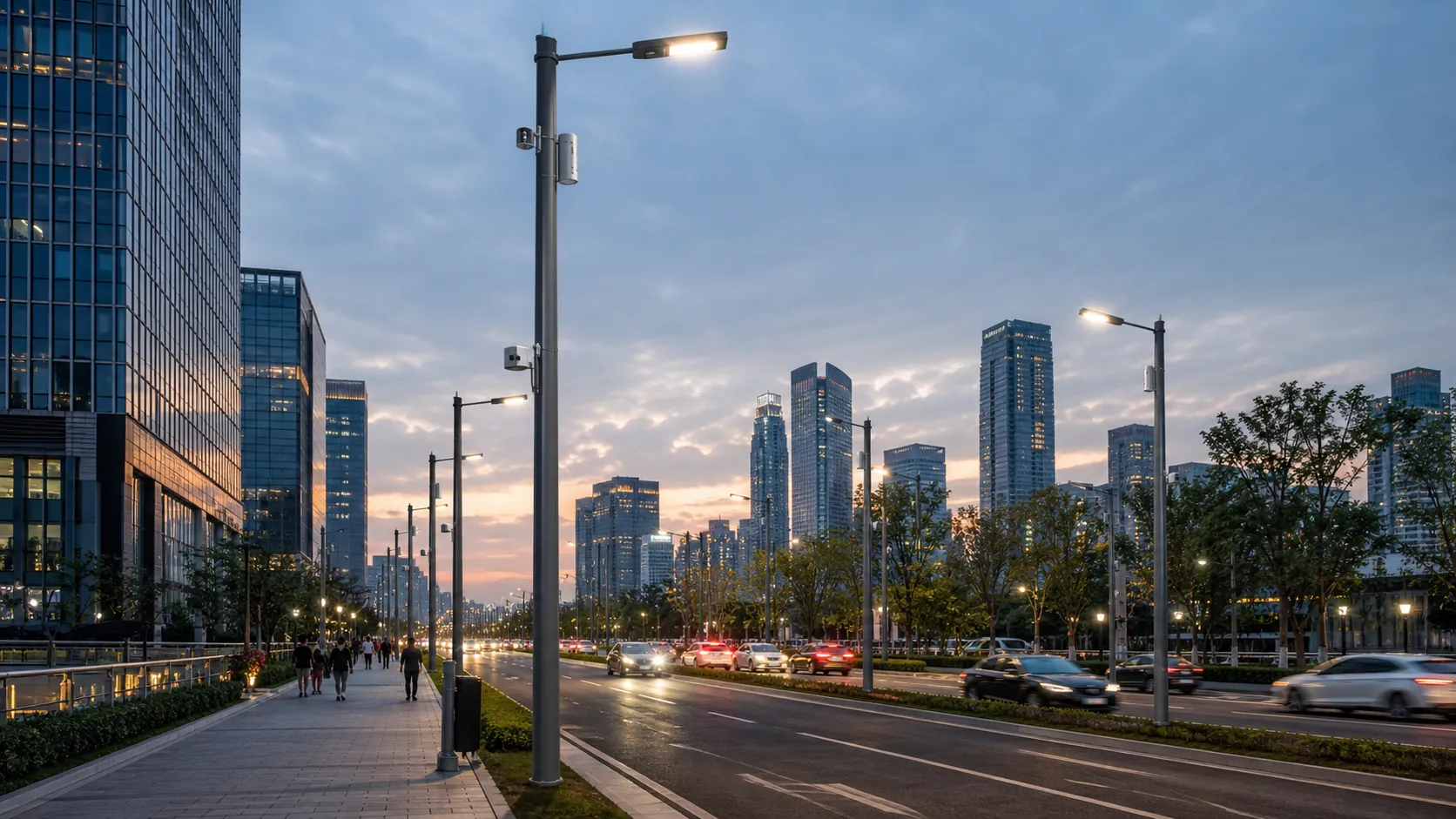 Connected municipal lighting and street infrastructure in a modern city